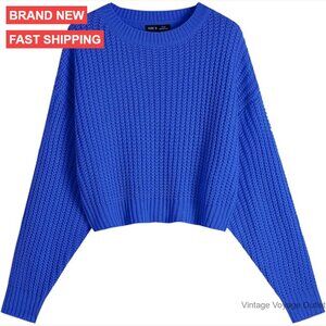 Lightweight Cropped Batwing Sweater Pullover Crew Neck Knitted